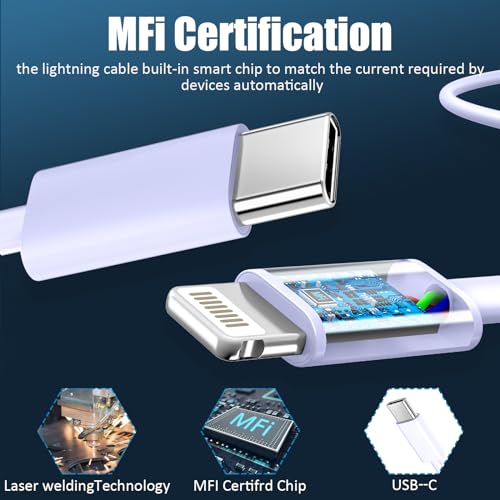 Rapid Charge Lightning Cable & 20 W USB-C Block for i Phone 14/13/12/11 – 3 FT Long Durable Fast Charger for i Pad and i Phone Models – Sleek Black Design for Enhanced Performance and Compatibility