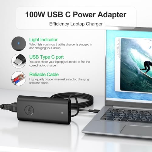 Ultimate 100 W Ga N USB-C Charger for Dell Laptops – Rapid Charging Power for Precision, Latitude, and Inspiron Series – Enhanced Safety Features & Power Cord for Optimal Device Protection – Compact Design for Efficient Travel and Home Use