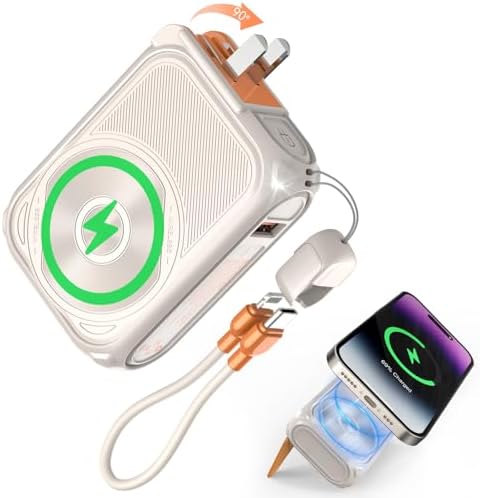 Compact Magnetic Power Bank – P05 Portable Charger with 10000 m Ah Capacity for Fast Wireless Charging, Built-in Cable & Foldable Plug – Perfect Travel Companion for i Phone, Samsung & Android Devices