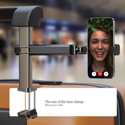 Compact Airplane Travel Phone Mount with 1.57″ Wider Base Clamp – Essential Pocket-Sized Cell Phone Holder for Desk & Flying, Ideal Plane Travel Accessories-Silver (Silver) – Enhanced Compatibility and Speed