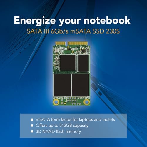 Transcend 256 GB m SATA SSD – Ultra-Fast Internal Solid State Drive with 530 MB/s Read Speed for Seamless Performance in Ultrabooks, Desktops, and Tablets – Advanced 3 D TLC NAND with DRAM Cache and LDPC Error Correction for Maximum Reliability and Efficiency