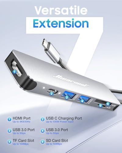 Unlock Seamless Connectivity with the Hiearcool 7-in-1 USB C Hub Adapter – High-Speed USB 3.0, 4 K HDMI Output, and 100 W Power Delivery for Mac Book Pro and Type C Devices – Your Ultimate Multi-Port Solution for Enhanced Productivity and Effortless Data Transfer