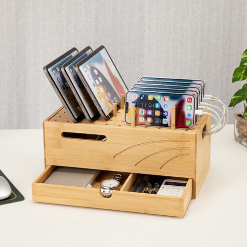 Natural Bamboo Multi-Device Charging Station – Elegant Desk Organizer for Phones, Tablets, and Laptops | Fast Charge & Clutter-Free Solution for Work-from-Home Efficiency | Sustainable & Durable Design for Modern Professionals