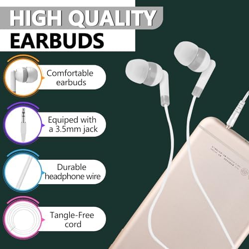 Bulk 100 Pack Classroom Earbuds – Lightweight and Durable Headphones for Enhanced Student Focus, Tangle-Free Design Perfect for Interactive Learning, Compatible with Tablets and Laptops, Ideal Audio Solution for Group Activities and Educational Presentations