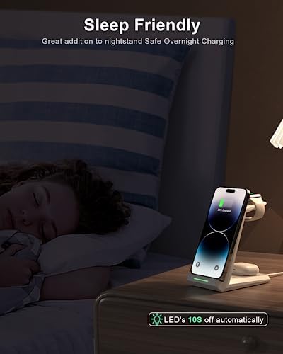 Ultimate 3-in-1 Wireless Charging Station for Apple Devices – Fast Charging Dock for i Phone 16/15/14/13/12/11 Pro Max Plus with Apple Watch Series 8/7/SE/6/5/4/3/2 and Air Pods Pro/3/2 – Includes 5 ft Cable & Adapter for Optimal Performance and Enhanced Compatibility – Sleek Design for Home, Office, and Travel – Elevate Your Charging Experience with Clutter-Free Convenience and Rapid Power Solutions