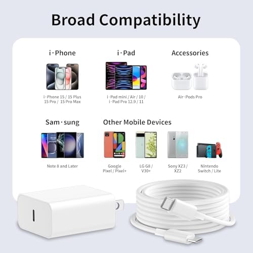 Maximize Your Charging Efficiency with the Premium 3-Pack i Phone 16/15 Fast Charge Bundle: MFi Certified 20 W USB-C Wall Adapters and 6.6 FT Type-C Cable for Ultimate Performance and Versatility – Perfect for Home, Office, or Travel Needs