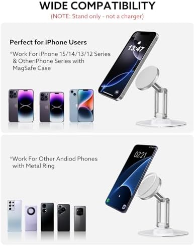 TIGRIS 360° Rotating Magnetic Phone Stand for Desk, Adjustable Foldable & Portable Aluminum Stand with Angle Adjustment Cell Phone Holder, Compatible with MagSafe iPhone 16/15/14/13/12 Pro Max – Enhanced Compatibility and Speed