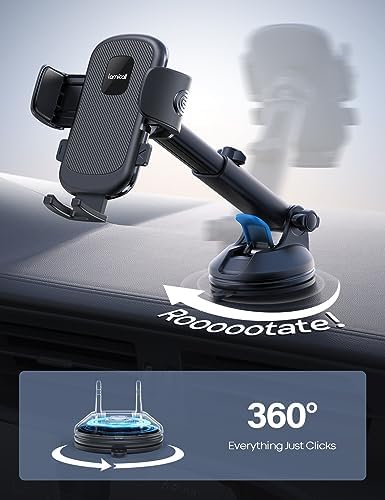 Lamicall 360° Adjustable Car Phone Holder with Military-Grade Suction Cup – Secure Smartphone Mount for i Phone 16 & Galaxy Models – Effortless Quick-Release Design for Safe Driving and Optimal Viewing Angles in Any Vehicle