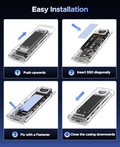 ORICO Transparent M.2 NVMe SSD Enclosure – Ultra-Fast USB 3.2 Gen 2 Adapter for PCI-E M-Key SSDs (2280/2260/2242/2230) – Lightweight and Durable External Solid State Drive Case with Tool-Free Setup and USB Type-C Support for Seamless Data Transfer