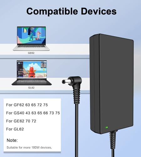 Ultra-Fast 180 W MSI Laptop Charger – Essential Power Adapter for GF, GS, GE & GL Series – Compact Design for On-the-Go Gaming – Enhanced Compatibility & Safety Features for Uninterrupted Performance