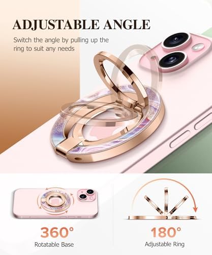 GVIEWIN Magnetic Phone Ring Holder, Compatible with MagSafe Phone Grip with Adjustable Stand, Magnet Phone Ring Kickstand for iPhone 16 Pro Max/Plus/15/14/13/12 Series/Other Phones (Purple) – Enhanced Compatibility and Speed