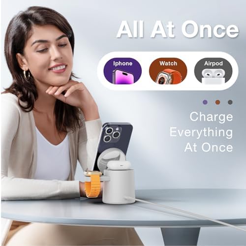 2025 Enhanced 3-in-1 Apple Charging Station: Adjustable Wireless Dock with Fast Charging for i Phone 16/15/14/13/12 Pro Max, Apple Watch, and Air Pods – Eco-Friendly, Portable Design for Ultimate Convenience and Productivity