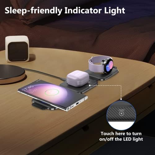 Ultimate Travel Charger for Samsung Devices – 3-in-1 Wireless Charging Station with Foldable Design for Fast Charging Galaxy S Series, Galaxy Watch & Galaxy Buds – Enhanced Portability and Intelligent Safety Features