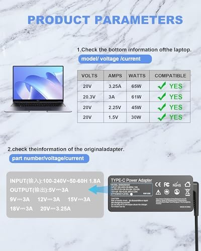 High-Performance 65 W & 45 W USB-C Laptop Charger for Lenovo – Universal Power Adapter for Think Pad, Yoga, Chromebook & More – Fast Charging Compatibility with Acer, Dell, HP – Ideal Replacement for Reliable Power Supply – 1-Year Warranty Included