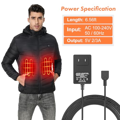 Ultimate 5 V 2 A USB Wall Charger for Heated Apparel – 6.56 ft Long Cable for Enhanced Flexibility – High-Speed Charger for Vests, Jackets & Hoodies – Durable & Compact Design for Home or Office Use – Reliable Power Source for Winter Comfort