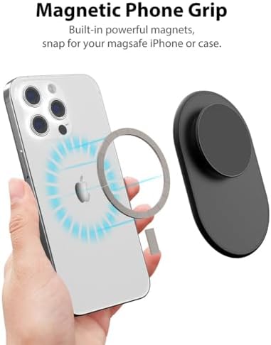 Magnetic Phone Grip for MagSafe, Phone Ring Holder Finger Kickstand Wireless Charging Compatible, Adjustable Magnet Phone Rings Gripper Stand for iPhone Mag-Safe Accessories – Sparkle Black – Enhanced Compatibility and Speed
