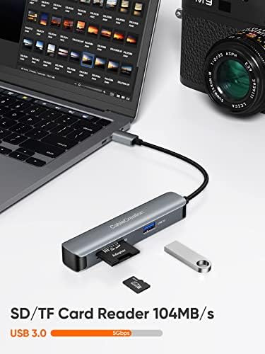 Sleek 5-in-1 USB C Hub Multiport Adapter – Aluminum 4 K HDMI, 1 Gbps Ethernet & 3 USB 3.0 Ports for Enhanced Connectivity on Mac Book Pro/Air, i Pad Pro & Surface Go – Ultimate Solution for Fast Data Transfer & Seamless Streaming