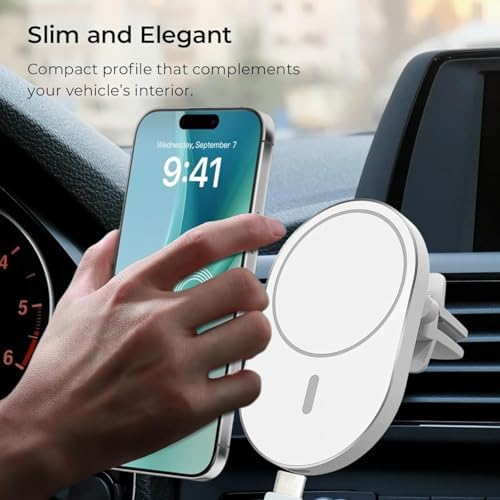 Magnetic Wireless Car Charger & Holder for i Phone 16/15/14/13/12 & Qi-Enabled Android – Stellar 360° Rotation, Fast Type C Power, Secure Magnetic Grip, Effortless Navigation & Connectivity, Sleek Black Design for Ultimate Convenience