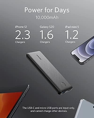 Anker Power Core 10 K Portable Charger – Ultra-Compact 10,000 m Ah Power Bank with Fast USB-C Charging and Power IQ Technology for i Phone, i Pad, and More – Lightweight Travel Essential for On-the-Go Power Solutions