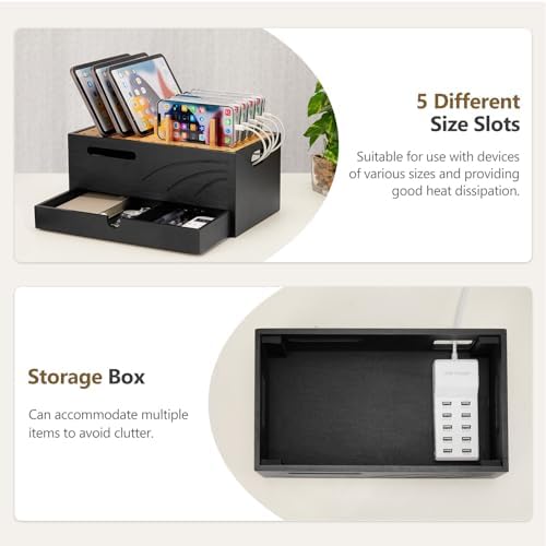 Natural Bamboo Multi-Device Charging Station – Elegant Desk Organizer for Phones, Tablets, and Laptops | Fast Charge & Clutter-Free Solution for Work-from-Home Efficiency | Sustainable & Durable Design for Modern Professionals