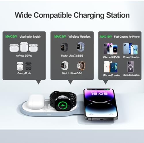 Ultimate 3-in-1 Foldable Charging Station for Apple Devices – Fast Wireless Charger with Magnetic Pad for i Phone 16/15/14/13/12, Apple Watch Series & Air Pods Pro/4/3/2 – Perfect Portable Solution for Effortless Charging on the Go