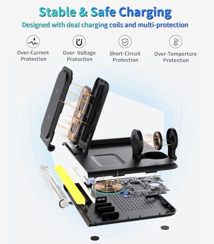 Ultimate 4-in-1 Foldable Wireless Charging Station: Fast Charger for i Phone 11-16, Apple Watch, Air Pods & Galaxy S9-S23 – Portable, Space-Saving Dock with Adapter in Sleek Black for Enhanced Compatibility and Quick Power-Up Solutions