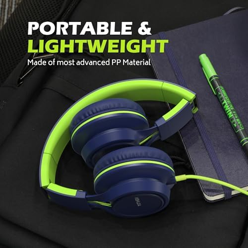 Premium AILIHEN C8 Kids Wired Headphones – Foldable On-Ear Design with Adjustable Volume Control and Built-In Microphone for Safe Listening – Perfect for School, Travel, and Home Use (Black/Blue) – Exceptional Sound Quality for Young Audiophiles and Learning Environments