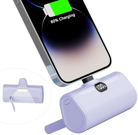 LUCKYDUO Ultra-Compact 5000 m Ah Portable Power Bank with Built-In Phone Holder & LED Light for i Phone – Essential Travel Charger with LCD Battery Indicator, Compatible with i Phone 14/13/12/11/XR/SE/8/7 Pro Max – Stay Charged Anywhere