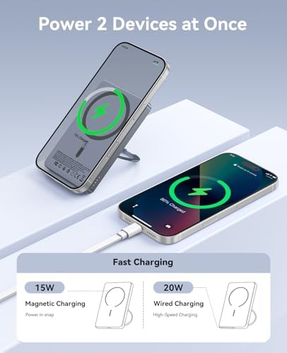ORICO Kada5 Mag Safe 5000 m Ah Wireless Power Bank – Ultra-Slim Magnetic Charger with 360° Rotatable Stand & Type-C Cable – 20 W PD Fast Charging for i Phone 12-16 Series – Lightweight, All-Day Power Solution for On-the-Go Users