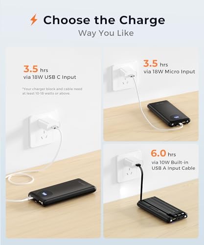 Ultra-Fast Portable Charger with Built-In Cables & LED Display – 10000 m Ah Power Bank for Multiple Devices, 22.5 W Super Speed Charging, Slim Design for Travel & Emergency Use – Compatible with i Phone 16/15/14/13/12, Samsung Galaxy, Google Pixel & More (Purple) – Ultimate Convenience & Safety Features