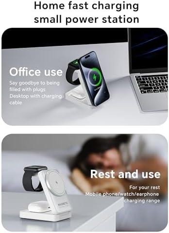 2025 Enhanced 3-in-1 Magnetic Wireless Charger: Foldable Nightlight Charging Station for i Phone, Apple Watch, and Air Pods – Ultimate Travel Companion with Mag Safe Compatibility and Rapid Charging Efficiency