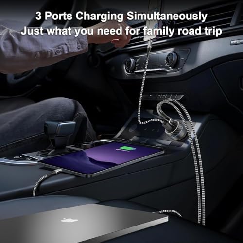 High-Power USB C Car Charger with Dual PD Ports – 100 W + 30 W Fast Charging Adapter for i Phone 15, Galaxy S24, Mac Book Pro, and More – Ultimate Multi-Device Compatibility and Safety Features for On-the-Go Charging Efficiency