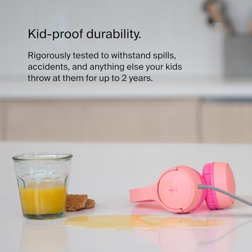 Belkin Sound Form Mini Kids Wireless Bluetooth Headphones – Safe 85 d B Volume Control, 30-Hour Playtime, Built-In Microphone – Lightweight On-Ear Style for i Phone, i Pad, Fire Tablet & More – Ideal for Learning, Entertainment & Safe Listening