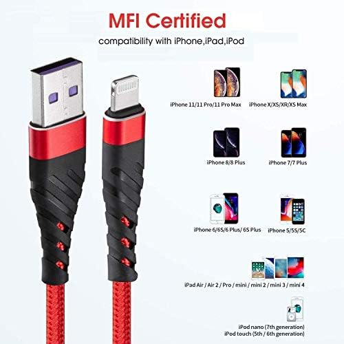 Cyven Smart 3-Pack 6 Ft MFi Certified Lightning Cables – Fast Charging USB A to Lightning Cords for i Phone 14/13/12/11/XS/XR/X/8/7/6/5/SE Plus Pro Max Mini – Durable Red Design for Ultimate Flexibility and Speed