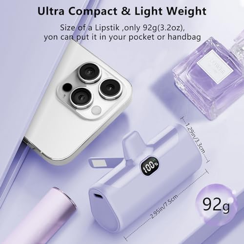 LUCKYDUO Ultra-Compact 5000 m Ah Portable Power Bank with Built-In Phone Holder & LED Light for i Phone – Essential Travel Charger with LCD Battery Indicator, Compatible with i Phone 14/13/12/11/XR/SE/8/7 Pro Max – Stay Charged Anywhere