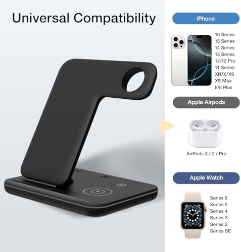Ultimate 3-in-1 Apple Device Charging Dock – RR SPORTS Fast Charge Hub for i Phone 14/13/12/11/X/8/Pro/Max, Air Pods & Apple Watch Series 8/Ultra/7/6/SE/5/4/3/2 – Streamlined Power Management with Quick Charge Adapter for Home & Office Efficiency, Sleek Space-Saving Design for Modern Aesthetics and Unmatched Convenience