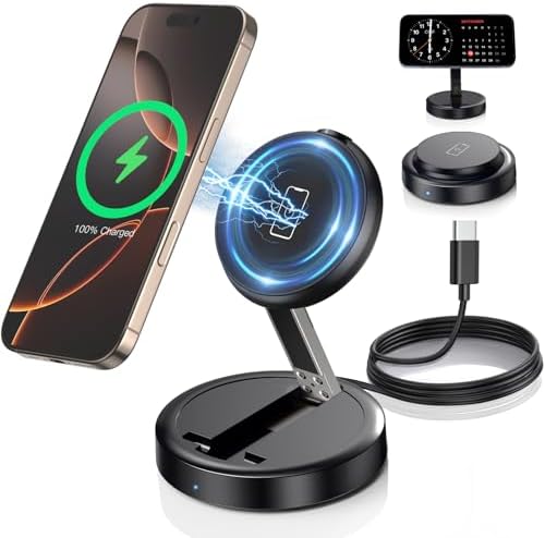 Revolutionary Magnetic Wireless 15 W Fast Mag Safe Charging Pad for i Phone 16 Series and Air Pods – Superior Efficiency with Intelligent Temperature Control and LED Indicator for Uninterrupted Charging Experience – Ultimate Foldable Charging Station for Tech Enthusiasts and Apple Devices