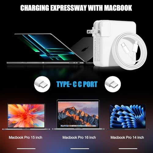 Experience lightning-fast charging with the 96 W USB-C Power Adapter for Mac Book Pro – includes a premium 10 FT cable for unmatched convenience. Optimized for Mac Book Pro and Air models from 2016 to 2024, this high-efficiency charger delivers rapid power to your devices, including i Pad Pro and USB-C smartphones. Featuring advanced Power Delivery (PD) technology, it intelligently adjusts to charge at full capacity, outperforming 61 W and 87 W alternatives. Achieve an impressive 50% charge on your Mac Book Pro 14-inch in just 30 minutes, and completely recharge your 16-inch model in only 1 hour and 35 minutes. Its robust 3 M cable ensures flexibility and durability, while multiple safety features protect your devices from over-current and voltage spikes. Ideal for professionals and on-the-go users, this charger is compatible with a wide range of USB-C devices, making it your ultimate charging solution. Elevate your productivity with this powerful, reliable, and versatile charging system.