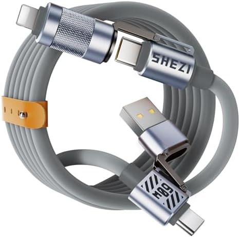 Ultimate 240 W SHEZI 4-in-1 USB C Charging Cable: Fast Charging & 480 Mbps Data Sync, Multi-Device Compatibility with L-Type, Type C, USB A Ports – 5 ft Stylish Pink Design for Enhanced Performance and Portability