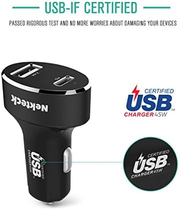 Nekteck 45 W Type C Car Charger with USB-A Port – Dual-Port Fast Charging Adapter for i Phone, i Pad, Mac Book, Galaxy & Google Pixel – Includes 3.3 ft Type C Cable – Compact and Travel-Friendly Design for Ultimate Convenience on the Go