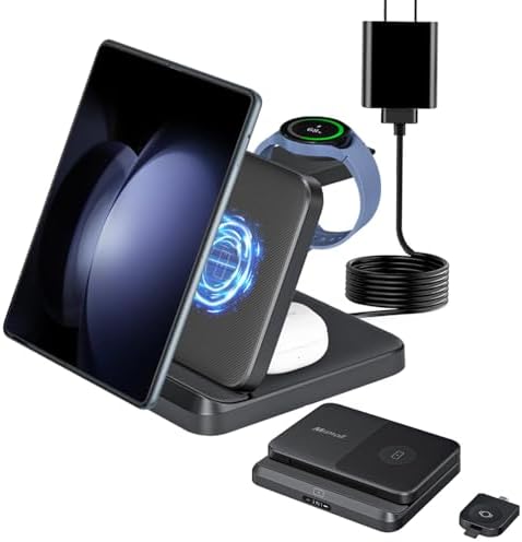 Miimall 3-in-1 Wireless Charging Station for Samsung Galaxy Z Fold Series – Fast Charging Dock for Galaxy Z Flip, Galaxy Watch, and Galaxy Buds – Compact & Foldable Design for Ultimate Convenience and Enhanced Compatibility