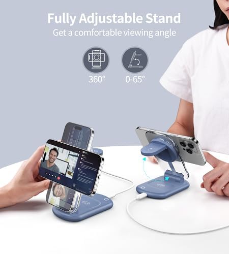 Ultimate 3-in-1 Magnetic Wireless Charging Station for Apple: Fast, Foldable Mag-Safe Charger with Night Light for i Phone 16/15/14/13/12, Apple Watch & Air Pods Pro – Travel-Ready, Enhanced Compatibility, and Rapid Charging Solution