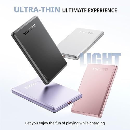 Ultra-Slim SUPERV Magnetic Power Bank 5000 m Ah – Wireless Charger with 20 W PD Fast Charging & USB-C Cable, Magsafe-Compatible for i Phone 12/13/14/15/16 Series – Effortless Connectivity & Enhanced Portability