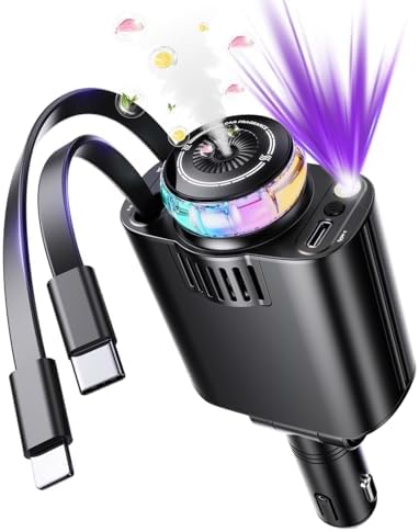 Revolutionary 5-in-1 Retractable Car Charger with Aromatherapy and Starlight Projection – 69 W Fast USB-C Charger for i Phone 16/15/14/13/12 and Android Devices, Dual Charging Ports, Stress-Relieving Air Freshener, and Tangle-Free Design for Enhanced Driving Comfort