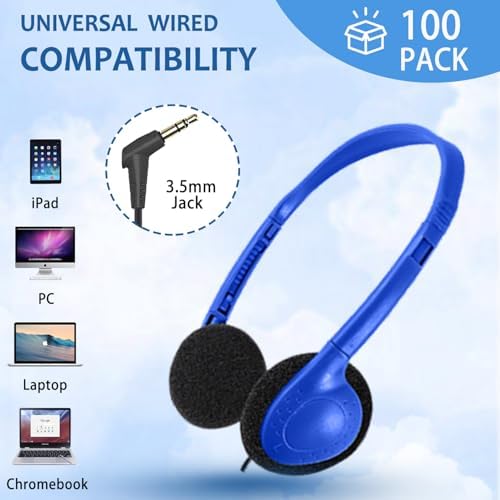 Bulk Classroom Headphones for Kids – Premium 25-Pack Wired On-Ear Headsets with Crystal Clear Sound, 3.5 mm Jack for Seamless Learning | Lightweight, Durable Design for Engaging Educational Experiences