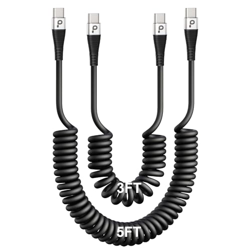 USB C to C 100W 3ft, 2Pack Coiled USB C Charger Cable for Car, Short Type C USBC Fast Charging Cable for iPhone 16/15/Pro/Plus/Pro Max/Samsung Galaxy S23, Compatible All Type C Devices – Enhanced Compatibility and Speed