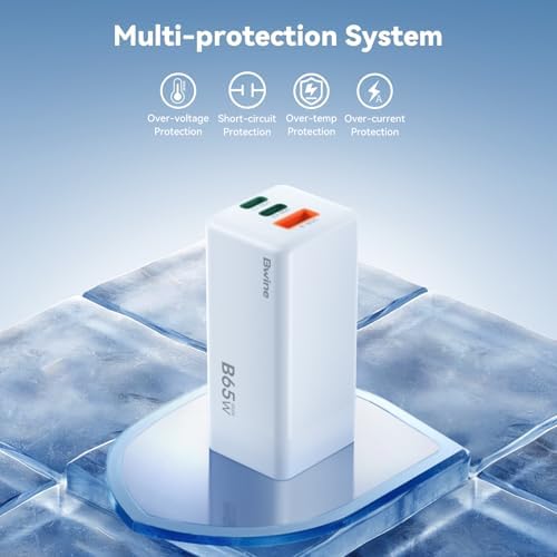 Bwine 65 W Ga N USB-C Charger: Ultra-Compact, Multi-Port Fast Charging Adapter for i Phone 16, Galaxy S24, Note 20/10+, Drones – Smart Travel Power Solution for Quick Device Charging Anywhere