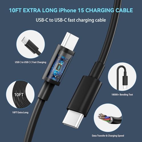 30 W USB-C Fast Charging Block with 10 FT Type C Cable – Ultimate Charging Solution for i Phone 16/15 Series and Beyond – Compact, High-Efficiency Power Adapter for Home and Travel Use – Safe and Reliable Device Charging