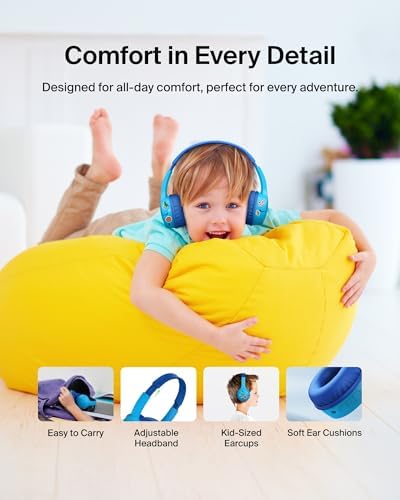 Belkin Sound Form Mini Kids Wireless Bluetooth Headphones – Safe 85 d B Volume Control, 30-Hour Playtime, Built-In Microphone – Lightweight On-Ear Style for i Phone, i Pad, Fire Tablet & More – Ideal for Learning, Entertainment & Safe Listening