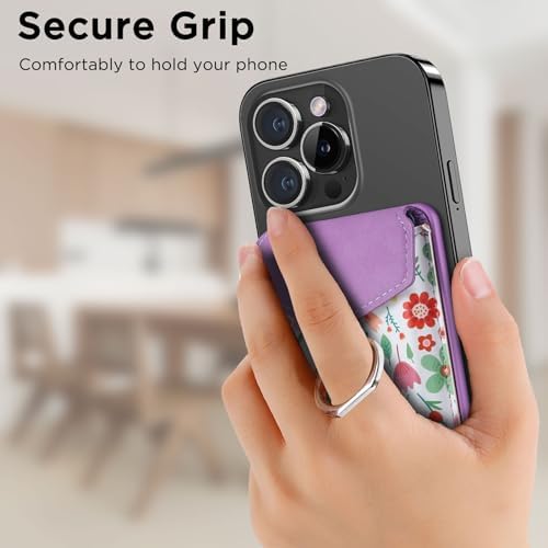 Premium Printed Leather Mag Safe Wallet for i Phone 15/14/13/12 – Magnetic Card Holder with Secure Ring Grip, 3-Card Capacity, Effortless Integration for Modern Minimalists